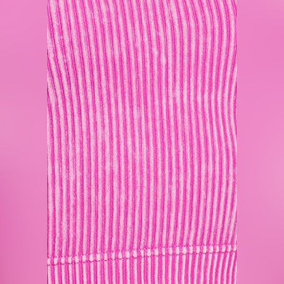 Zenana Neon Moon Hot Pink Acid Wash Ribbed Knit Round Neck Cropped Tank Crop Top - Picture 3 of 3